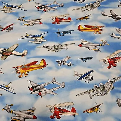 Aviator BTY Dan Morris Quilting Treasures Vintage Planes Blue Sky • $7.99