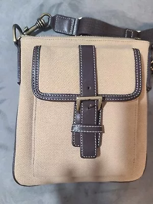 Eddie Bauer Crossbody Waist Purse Built In Wallet Canvas Leather Trim Adjustable • $19.99