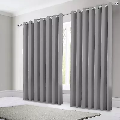 Thermal Blackout Curtains Ready Made Eyelet Ring Top Curtain Panel Pair Tie Back • £24.99