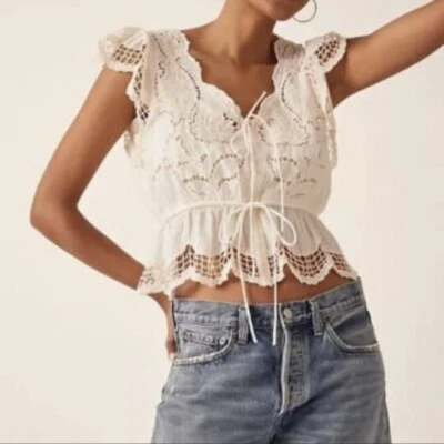 £63.08 • Buy Anthropologie Ivory Lace V Neck Top Size Medium