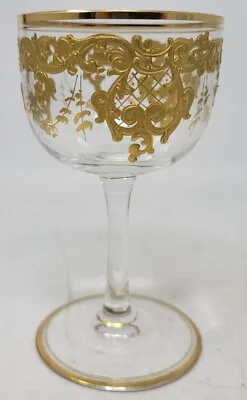 Bohemian Josefhinenhutte / Moser Crystal Raised Gold Wine Glass • $150