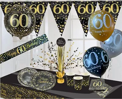 60th Birthday Black Gold Themed Party Decorations Balloons Bunting Banners • £5.60