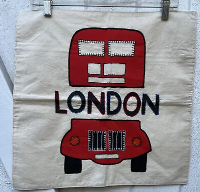 Tourist Pillow Case London Red Bus England  Embroidered United  Kingdom  17” BA • £12.50