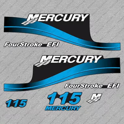 Mercury 115 Hp Four Stroke Outboard Engine Decals BLUE Sticker Set Reproduction • $61.99