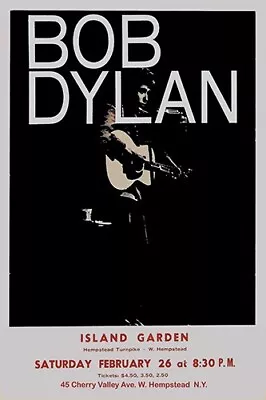 Bob Dylan 1966 Island Garden Concert Poster Print • $19.99