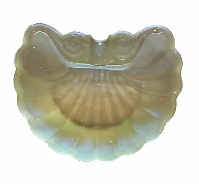 Vintage Small Scallop Shell Frosted Glass Yellow Tint Soap Trinket Dish 4 X 3” • $8.97