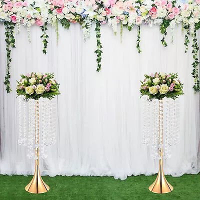 2 Pcs Crystal Flower Vase Stand Wedding Centerpieces Metal Flowers Rack Holder • $33.25