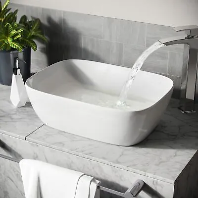 Ceramic Countertop Basin Cloakroom Bathroom Hand Wash Sink Rectangular White UK • £28.99