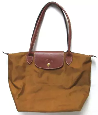 Longchamp Le Pliage 0874537 Canvas Leather Medium Tote Bag Purse Satchel Zip Top • $48.75