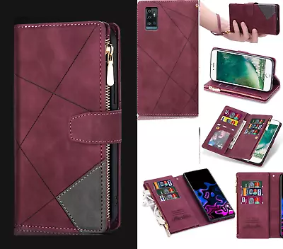 Zte Blade A71 5G Suede Wallet Collage Line Embossed 9 Card Zip Pocket • $15.50