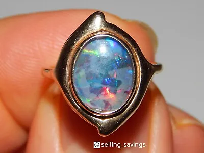 14k Solid Yellow Gold Vintage Fire Opal Triplet Ring Size 6 - 3.7 Grams • $335