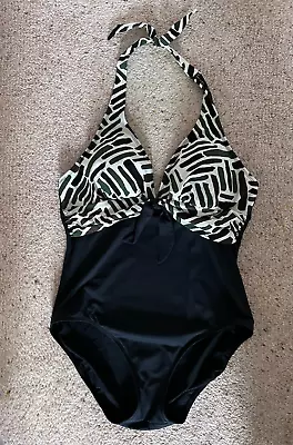 Marks & Spencer Women's Black Mix Halter Neck Swimsuit - Size UK 16 Medium Leg • £12.50