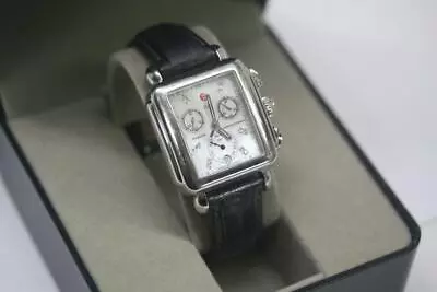 Michele Deco MOP Diamond Dial Black Strap Chronograph 35mm Watch MW06P00A0046 • $550