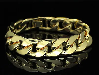 Mens Cuban Link Chunky Solid Bracelet 8  14k Gold Plated Classic Design Hip Hop • $11.99