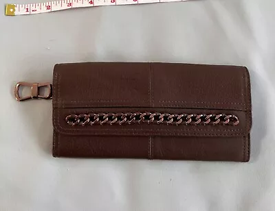 B. Makowsky Leather Clutch Wallet Brown Chain Accent Fold Over • $29