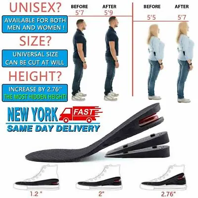 $7.98 • Buy 3 Layer Unisex Invisible Height Increase Insoles Heel Lift Taller Shoe Inserts 