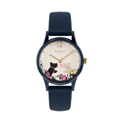 RY2983 Radley Round Navy Case  White Dial With Floral Kissing Dogs Design • £29.99