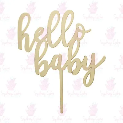 Hello Baby - Oh Baby - Baby Shower Acrylic Cake Topper Mirror Gold • $8.40