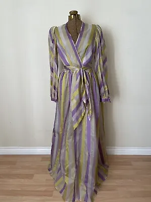 Vintage 60s Malcolm Starr Striped Purple Yellow Silk Dress • $400