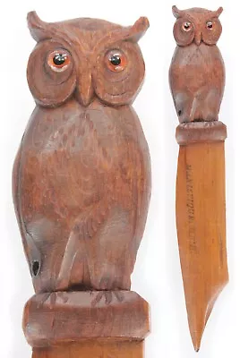 Antique Vintage Carved Wooden Letter Opener Owl Manistique Michigan Wood Knife • $29.99