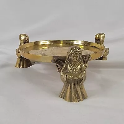 Vintage Brass Pillar Candle Holder With Angel Pedestal Feet 5 W • $29.97