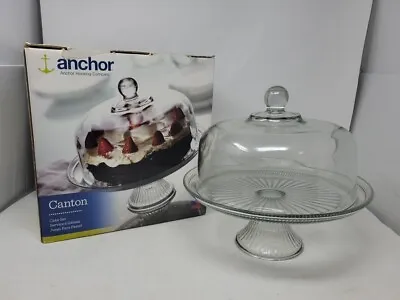 Anchor Hocking Vintage Canton 2 Piece Pedestal Cake Stand & Dome • $26.95