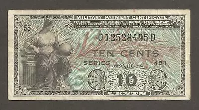 USA Military Payment Certificate 10 Cents 1951 (series 481); VF; P-M23; L-B1023a • $5