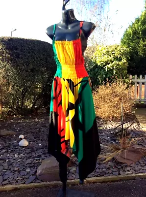 NEW ARRIVEL..Handmade Jamaica Rasta Colour Star Print Maxi Dress...Size. 12-14 • £39.99