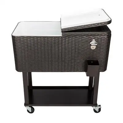 Outdoor Rattan 80QT Party Portable Rolling Cooler Cart Ice Beer Beverage Chest • $147.98