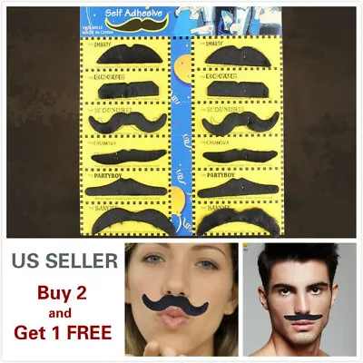 12 FAKE MOUSTACHE WIG SET Self Adhesive Adult Kids Fake Fancy Party Halloween • $6.99