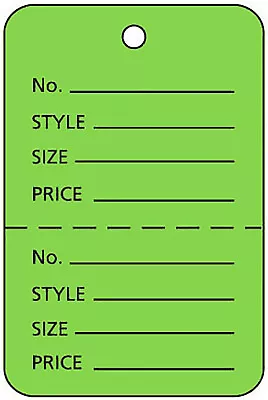 Perforated Tags Price 1000 Sale 1 ¼  X 1 ⅞” Two Part Green Unstrung Tag Small • $21.95