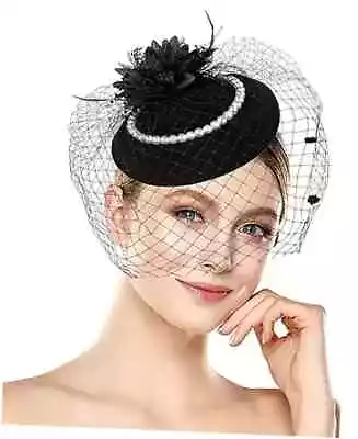 Pillbox Hat With Veil Vintage Fascinators For Women Tea Party Small Z-black • $21.87