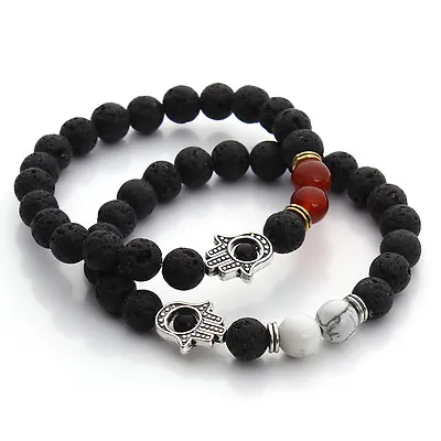 2021 Fashion New Hamsa Hand Of Fatima Natural Lava Stone Beads Diy Bracelets • $2.74