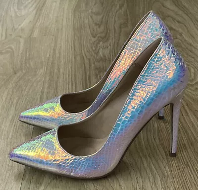 Bnwob Missguided Stunning Size 7 Iridescent Pink Silver Snakeskin Stiletto Shoes • £11.99