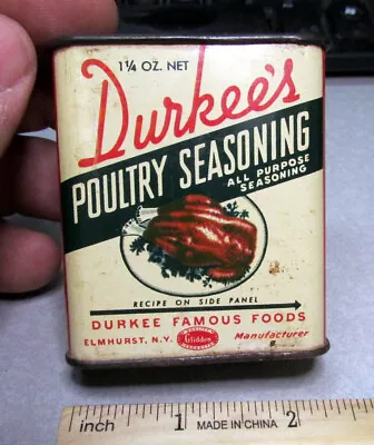 Vintage Durkees Poultry Seasoning 1.25 Oz Empty Spice Tin Nice Turkey Graphics • $14.99