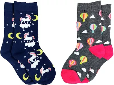 Girls Crazy Socks Unicorns Hot Air Balloons Sock Size 6-8 Fit Most Kids Age 5-10 • £9.18