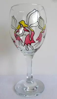 1 X Unique Hand Painted Rose Pink FAIRY ANGEL Wine Glass. Original Gift. Pinot • £8.95