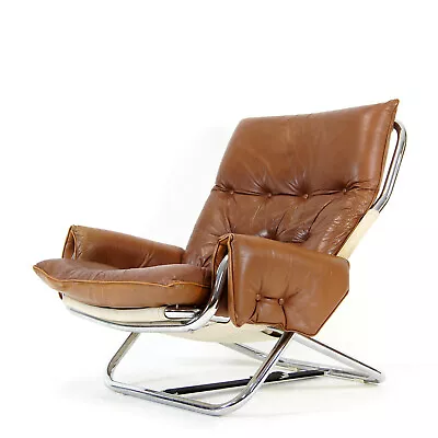 Retro Vintage Danish Leather Lounge Easy Chair Armchair 70s Mid Century Modern • £745