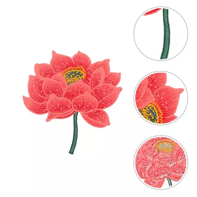 Embroidered Patch Flower Red Lotus Sew On Applique For Crafts Clothing Bags-RS • £7.75