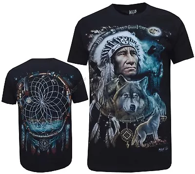 New Wolf Native American Red Indian Biker T- Shirt Front & Back Print M - 3XL • £10.99