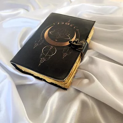 Leather Journal Gold Crescent Moon & Stars Dream Journal Sketchbook Notebook. • $16.89