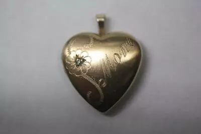 Fine 10K Yellow Gold Diamond Accent  MOM  Heart Locket Pendant For Necklace • $150