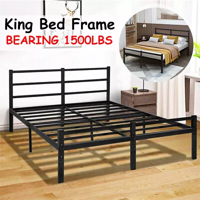 King Size Metal Platform Bed Frame Headboard Footboard No Box Spring Needed • $138.99