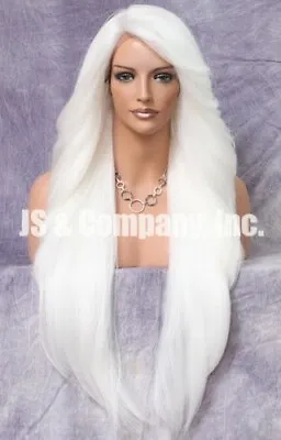 Human Hair Blend 38  Long Lace Front Wig Layered Wavy WHITE Heat OK Mono Pt RPU • $89.94