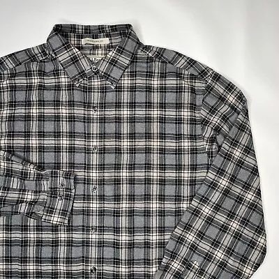 LL Bean Mens Flannel Shirt Size Large Reg Gray Plaid Button Down • $9