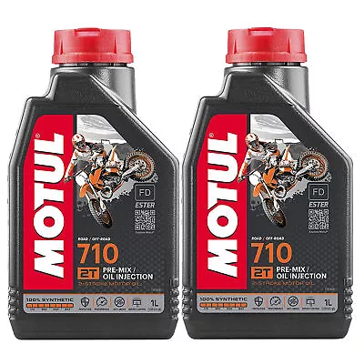 Motul 710 2 Liter 2T 100% Synthetic 2-Stroke Ester Core Engine Motor Oils 2 X 1L • $40.95