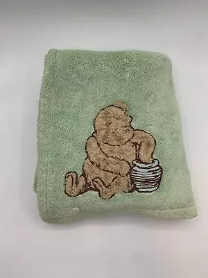 Disney Classic Pooh Bear Hunny Honey Pot Sage Green Blue Soft Baby Blanket • $25.95