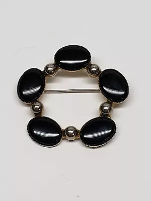 Black Onyx Brooch Pin Silver Tone Setting Handmade Vintage Costume Jewelry 1.75  • $12.01