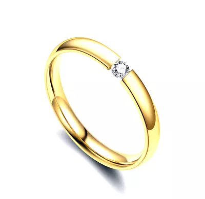 4mm Silver Gold Plated Stainless Steel CZ Inlay Signet Ring Wedding Band Sz 5-13 • $4.49