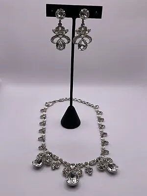 Vintage Eisenberg Necklace Matching Earrings Ice Large Statement Silver Tone • $159.20
